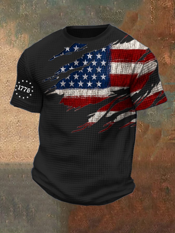 Men's Vintage Flag Design Independence Day Waffle T-Shirt
