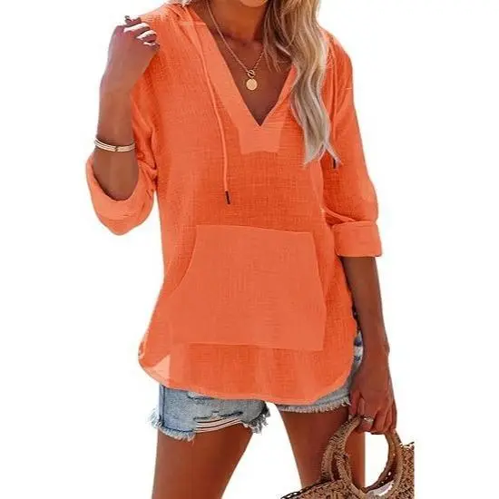 Women's 6-Pack Beach Cover Up Hoodies – Long Sleeve V Neck Pocketed Hooded Shirt Top Casual Womenswear