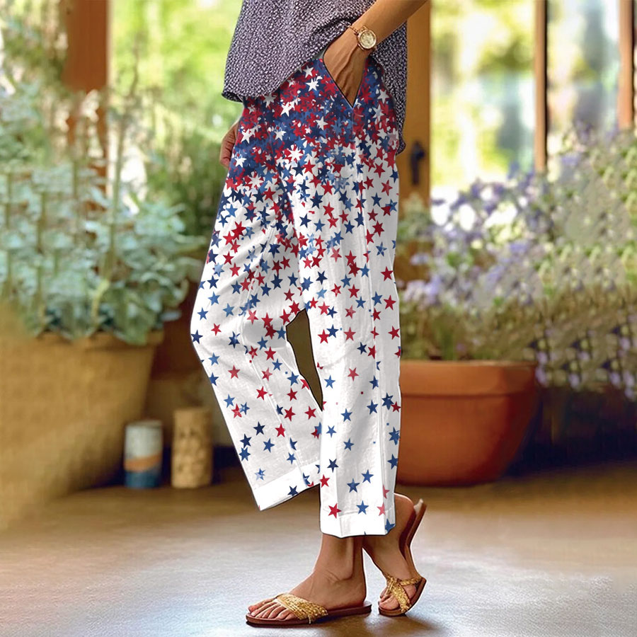 Women's 250th Anniversary Printed Casual Cotton Linen Trousers