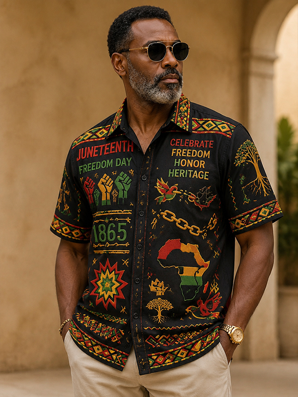 Men's Juneteenth Freedom Day Graphic Print Short Sleeve Shirt