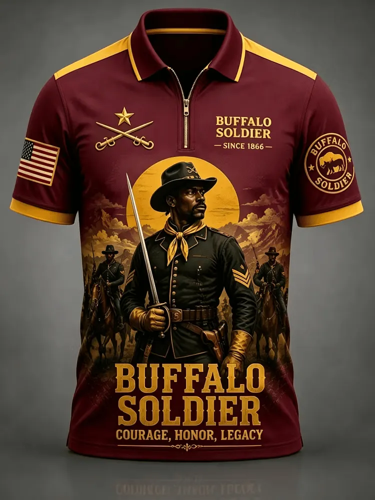 Men's Juneteenth Buffalo Soldier Cycling Art Print Top