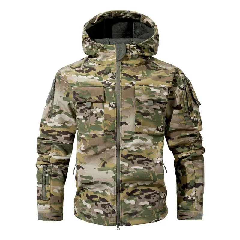 Men's Multi-Pocket Workwear Hooded Jacket, Fleece Waterproof Jacket
