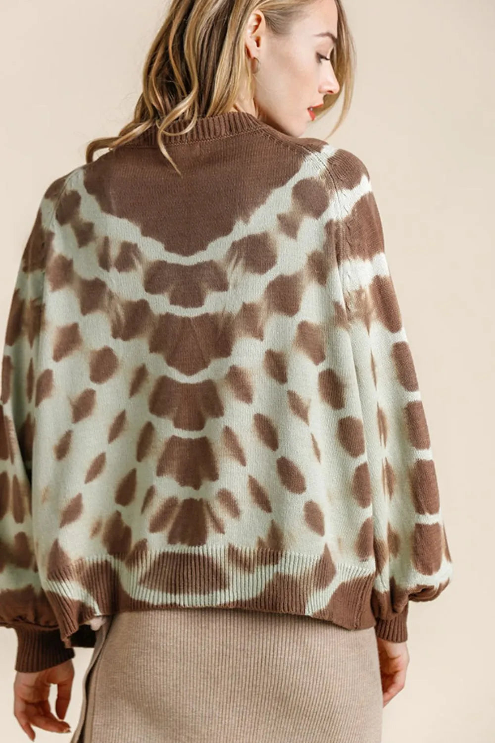 Full Size Ribbed Hem Tie Dye Round Neck Sweater Plus Size