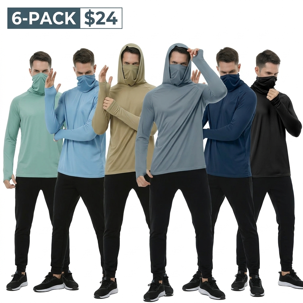 💥 LESS THAN $3 EACH-☀️Men’s UPF 50+ Sun Protection HoodedShirt with Face Mask