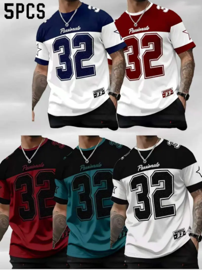 Men's Fashion & Casual Striped Short-Sleeve T-Shirt 5-Piece Set — Breathable & Quick-Drying