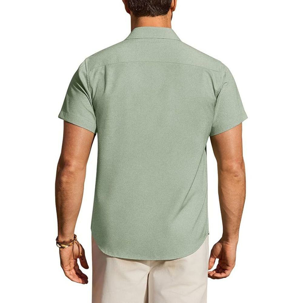 Men's Linen Short Sleeve Shirt – Breathable Lightweight Casual Button Down with Pocket
