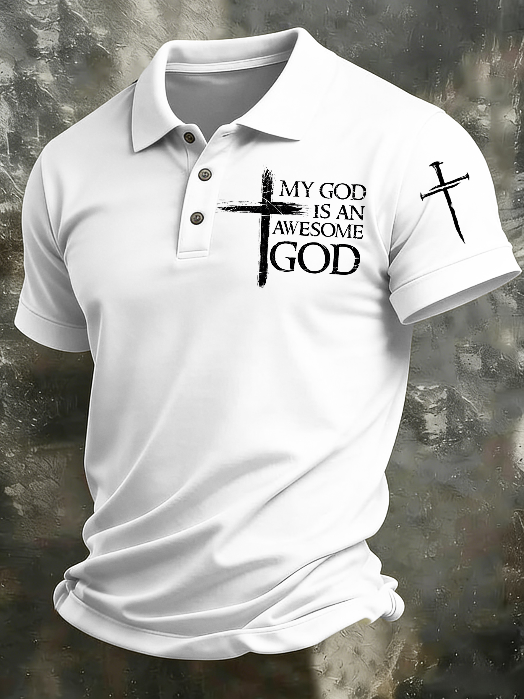 Men'S Casual Faith Jesus Collar Button Polo Shirt