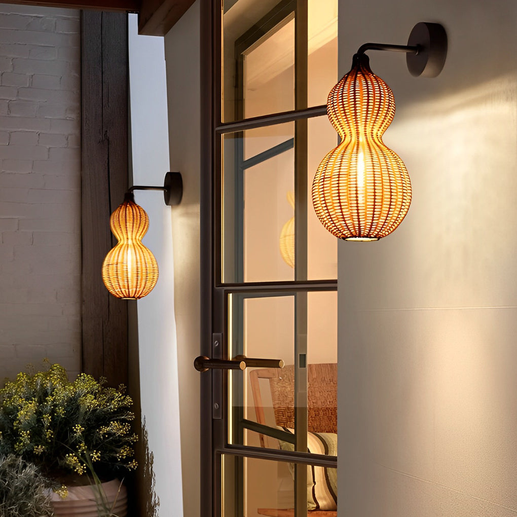 Rattan Gourd Waterproof Retro Outdoor Chandelier Porch Lights Wall Lamp