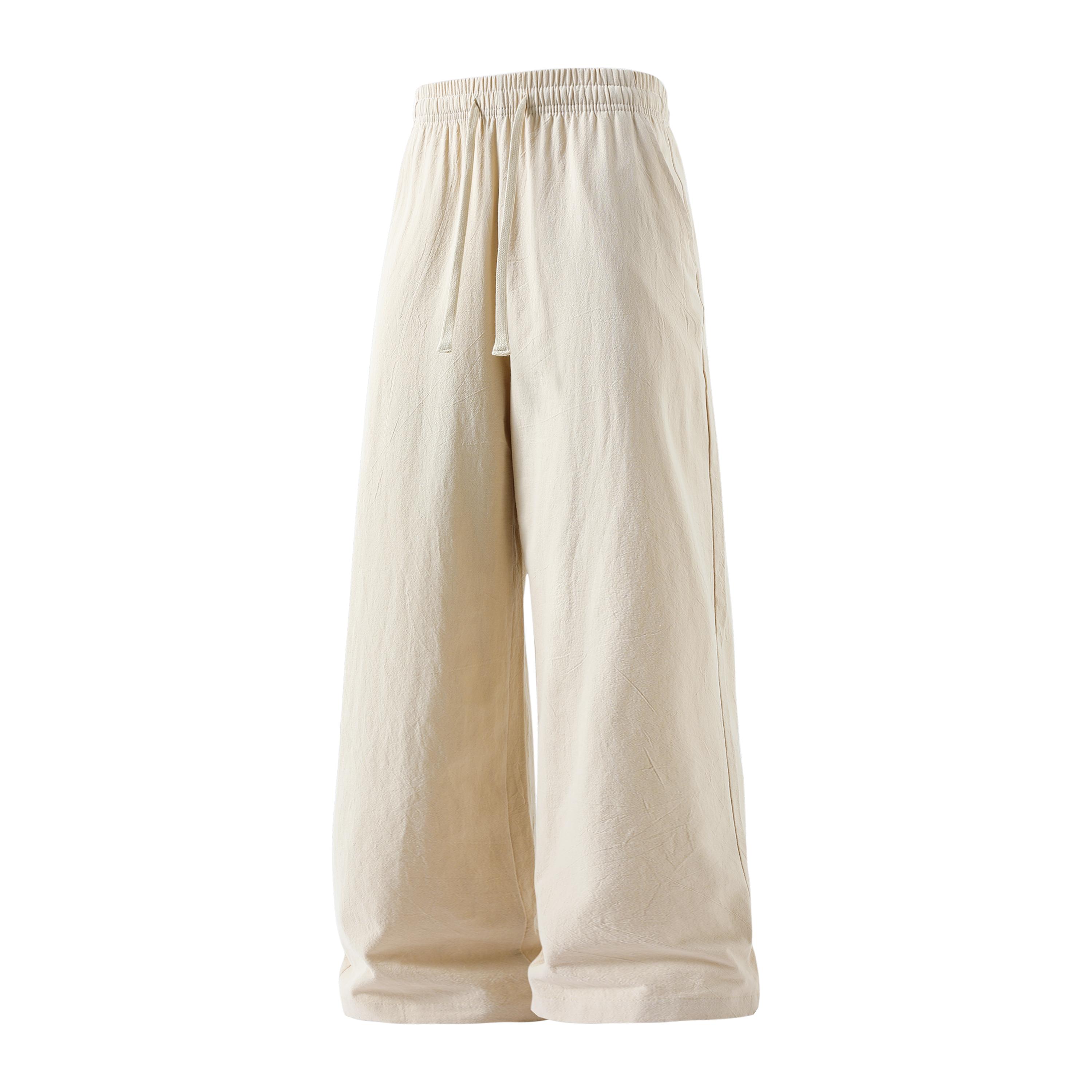 Minimalist Cotton-Linen Pants with Elastic Drawstring Waist