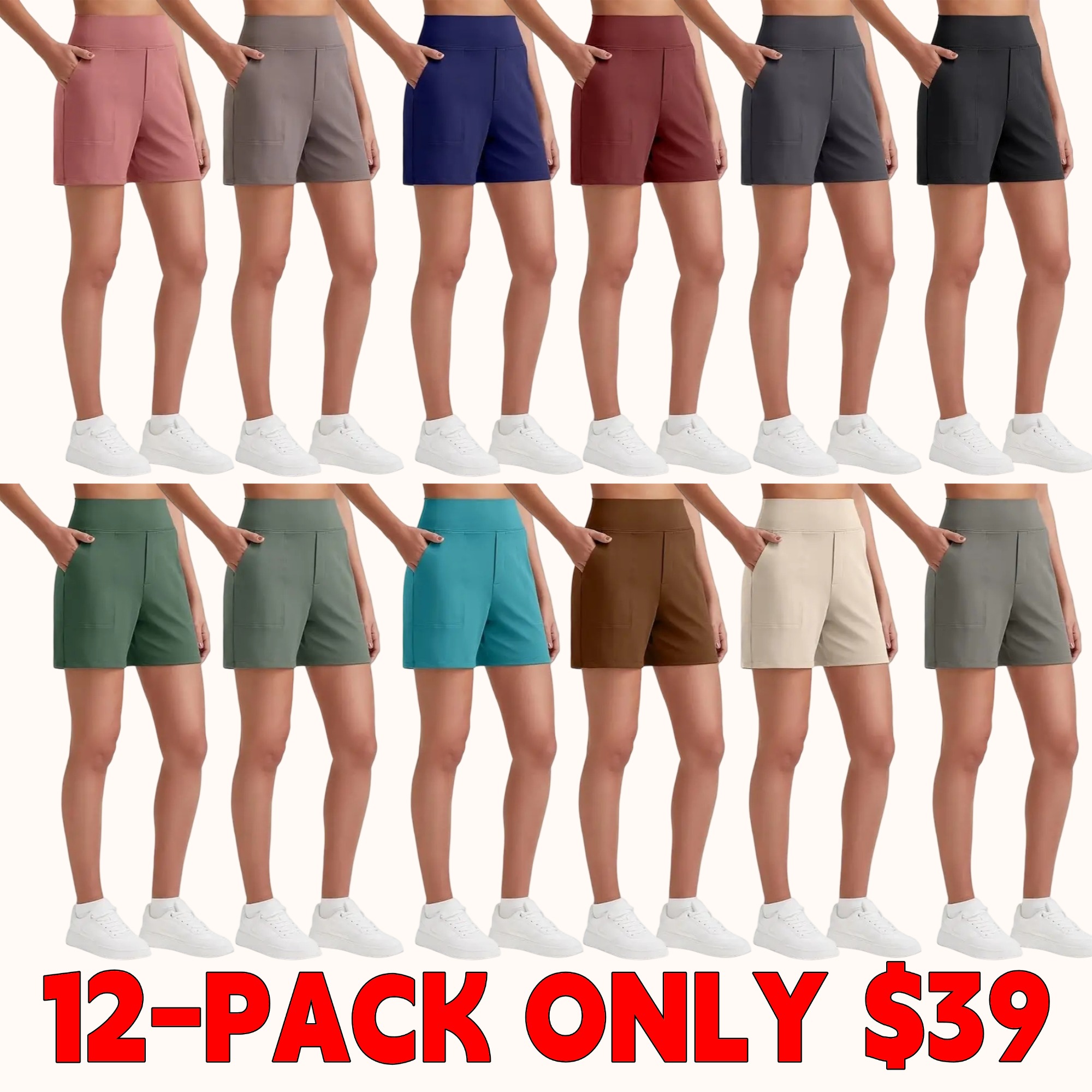 Women's athletic shorts - high-waisted running and yoga shorts (with pockets)