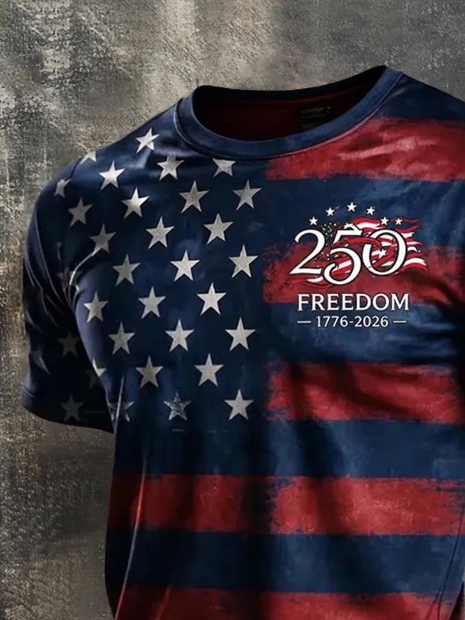 Men's Retro Independence Day Patriotic Print Crew Neck Short-Sleeve T-Shirt