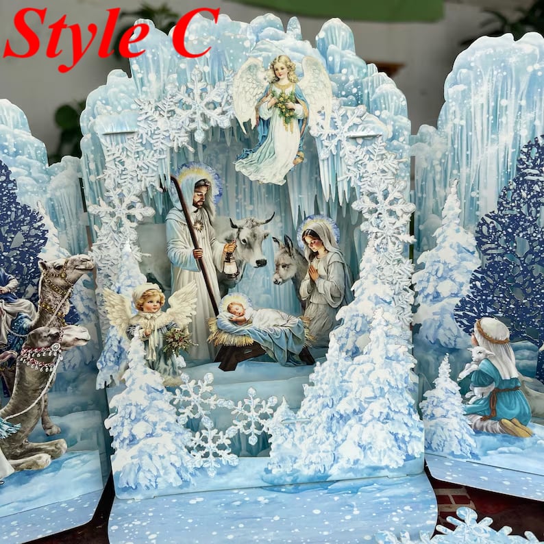 🎄Handcrafted 3D Nativity Scene Christmas Scene Greeting Card