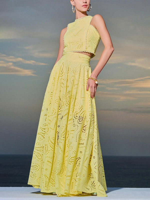 Sleeveless Elegant Lace Two-Piece Maxi Skirt Set