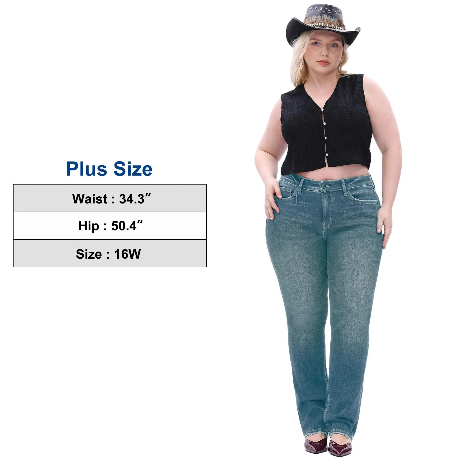 Plus-size high-waisted, medium-stretch denim jeans