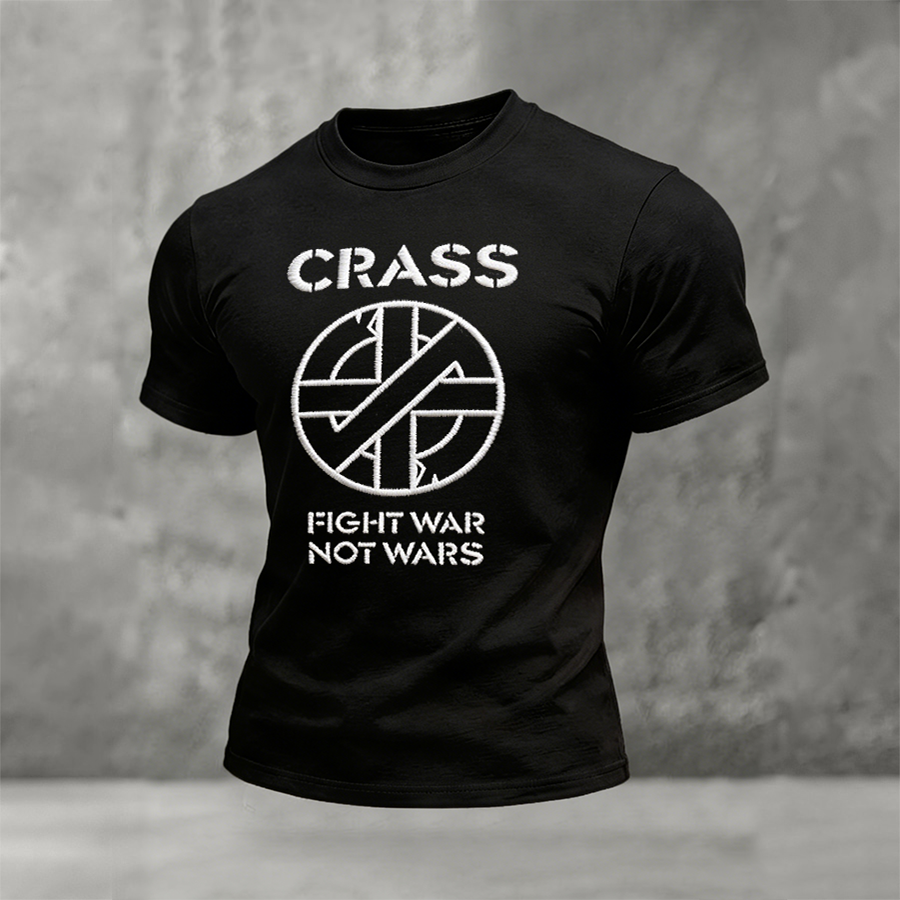 Men's Crass Fight War Embroidered Anti-War T-Shirt