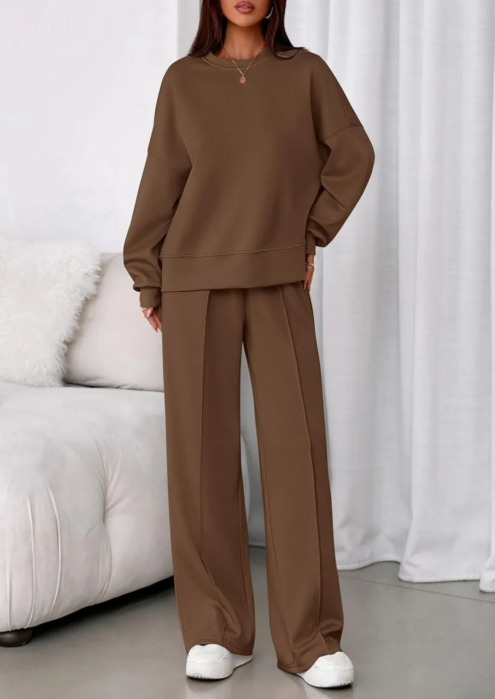 2 Piece Sets For Women Fall Trendy Long Sleeve Sweatshirt Wide Leg Pants Loungewear