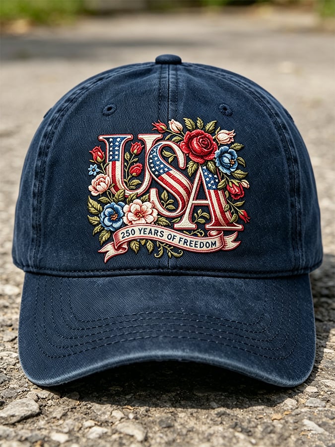 Unisex 250th Anniversary America 1776-2026 Flower Art Print Casual Hat