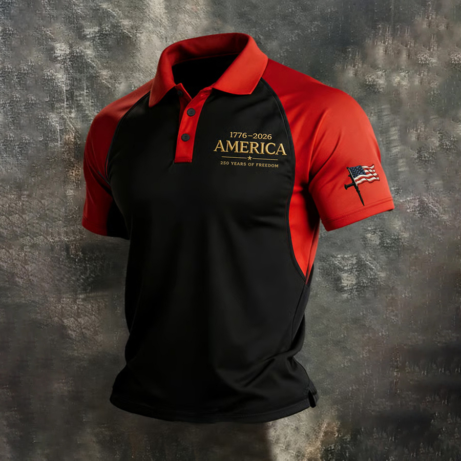 Men'S Retro American Celebration Shoulder And Collar T-Shirt