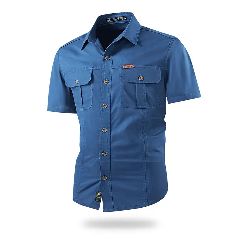 Lightweight, multi-pocket short-sleeve utility shirt for summer outdoor leisure.