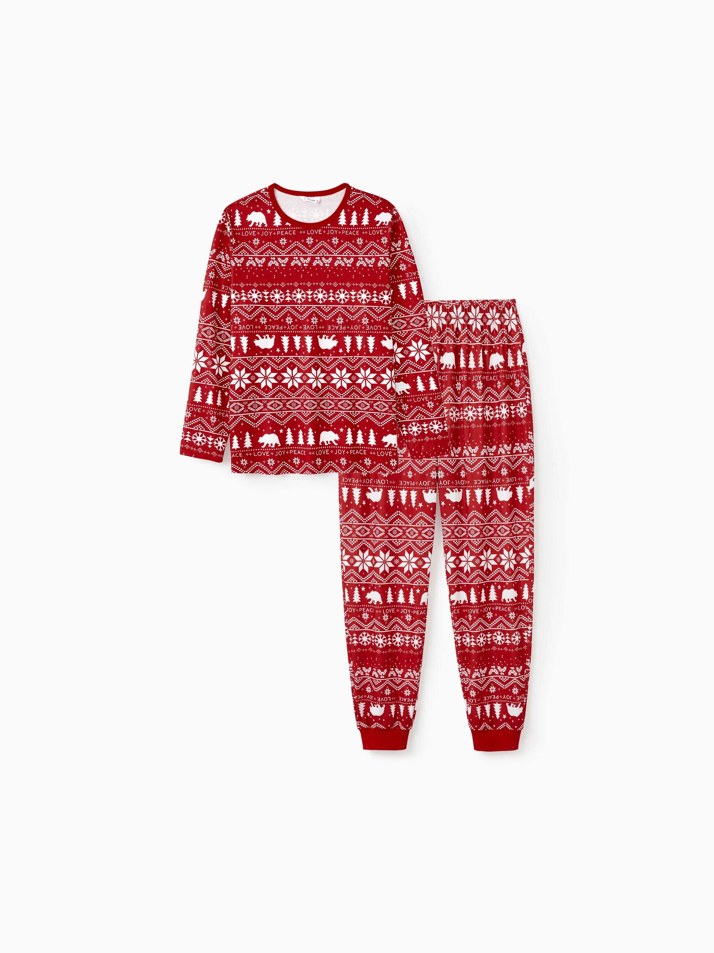 Christmas Print Family Matching Pajamas Sets with Christmas Socks Red