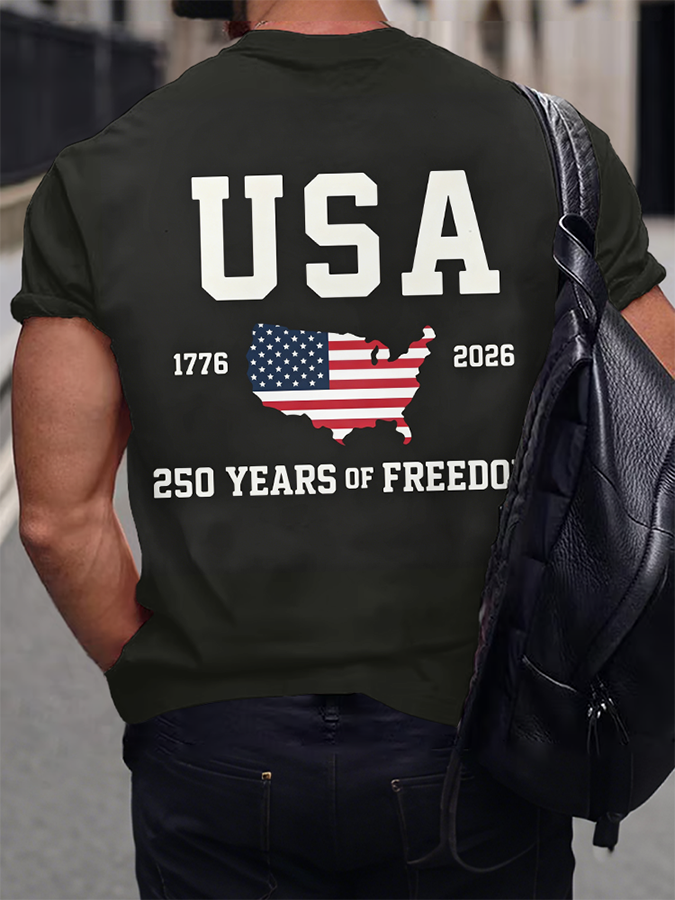 Men'S Casual American 1776-2026 Anniversary Printed Short Sleeved T-Shirt