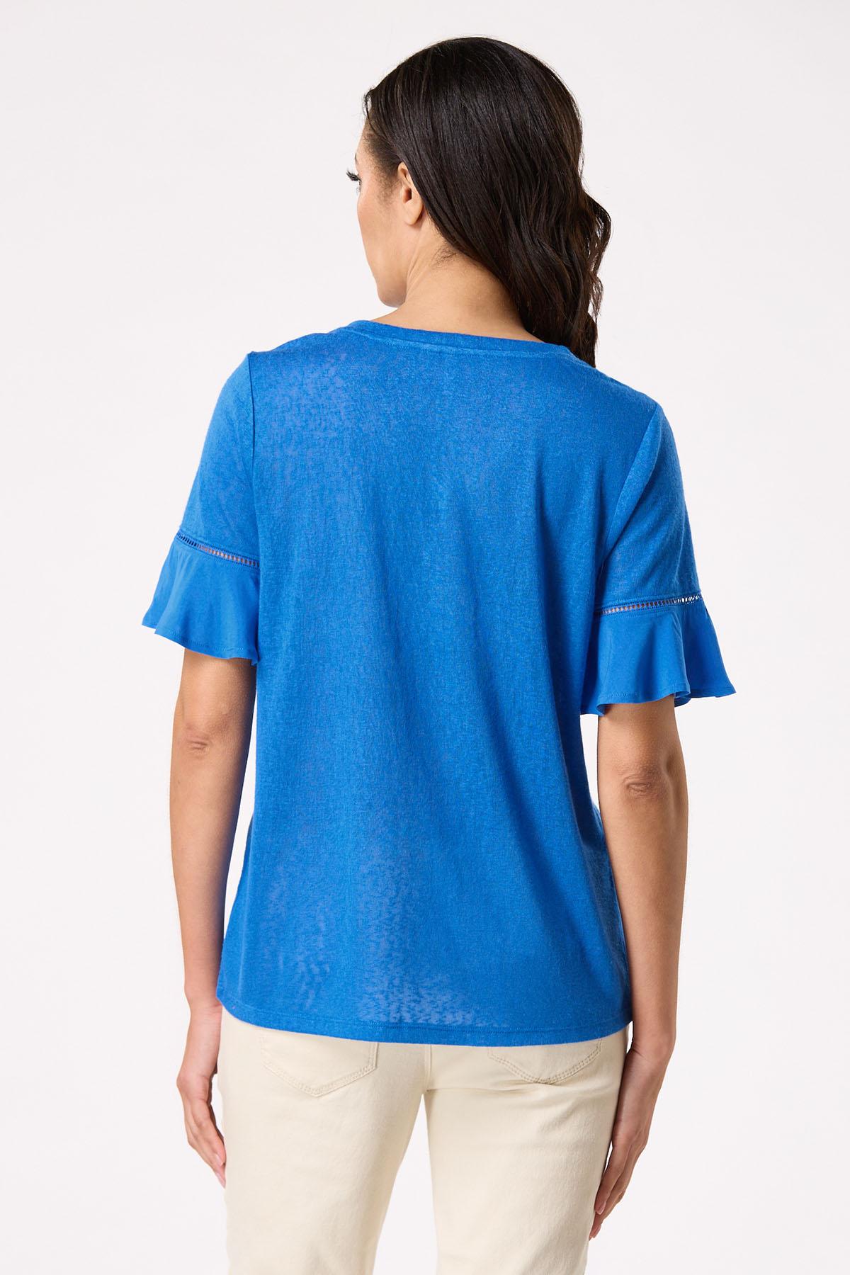 Blue Flutter Sleeve Top