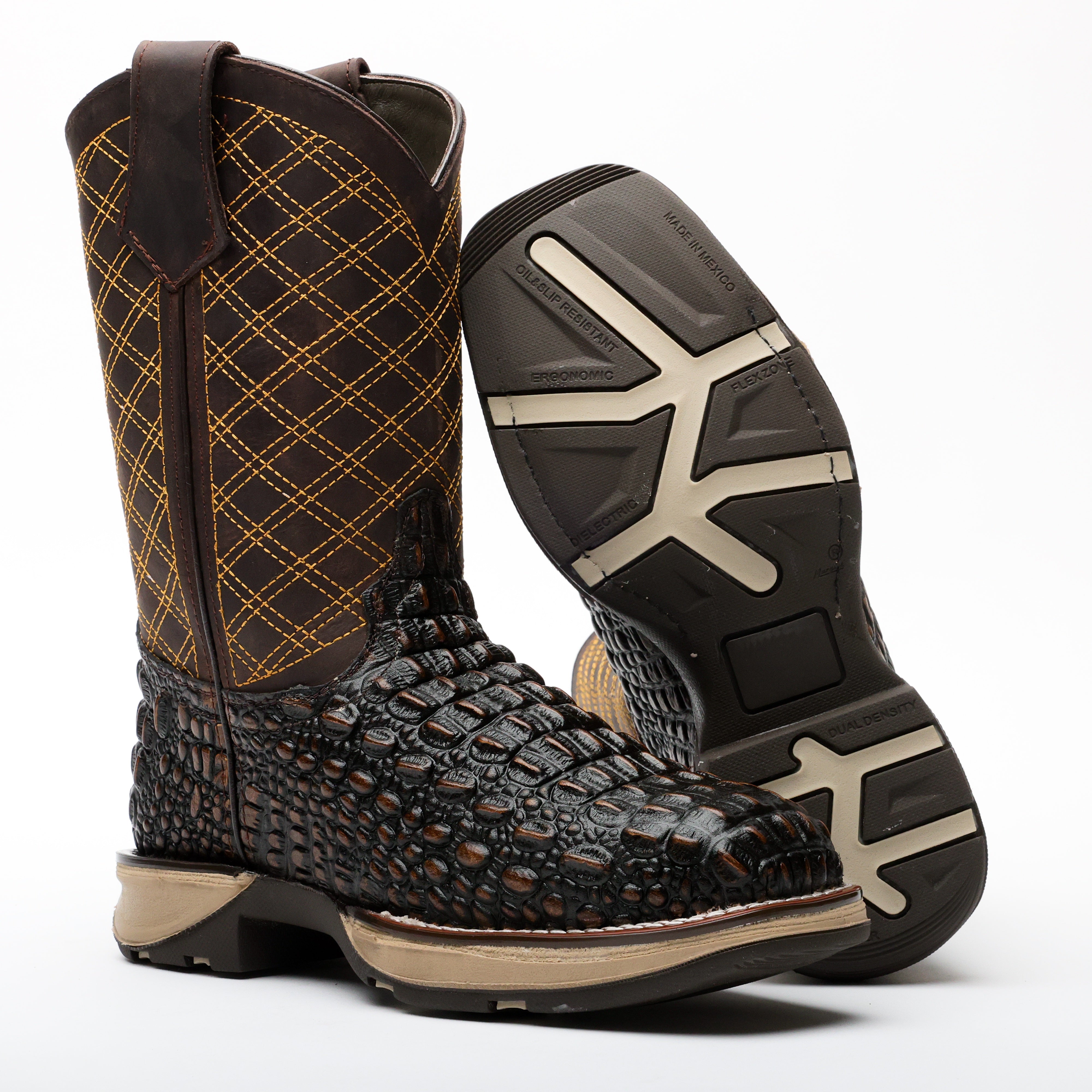 Rustic Brown Caiman Hornback Leather Boots With 3D Lightweight Sole - Composite Toe