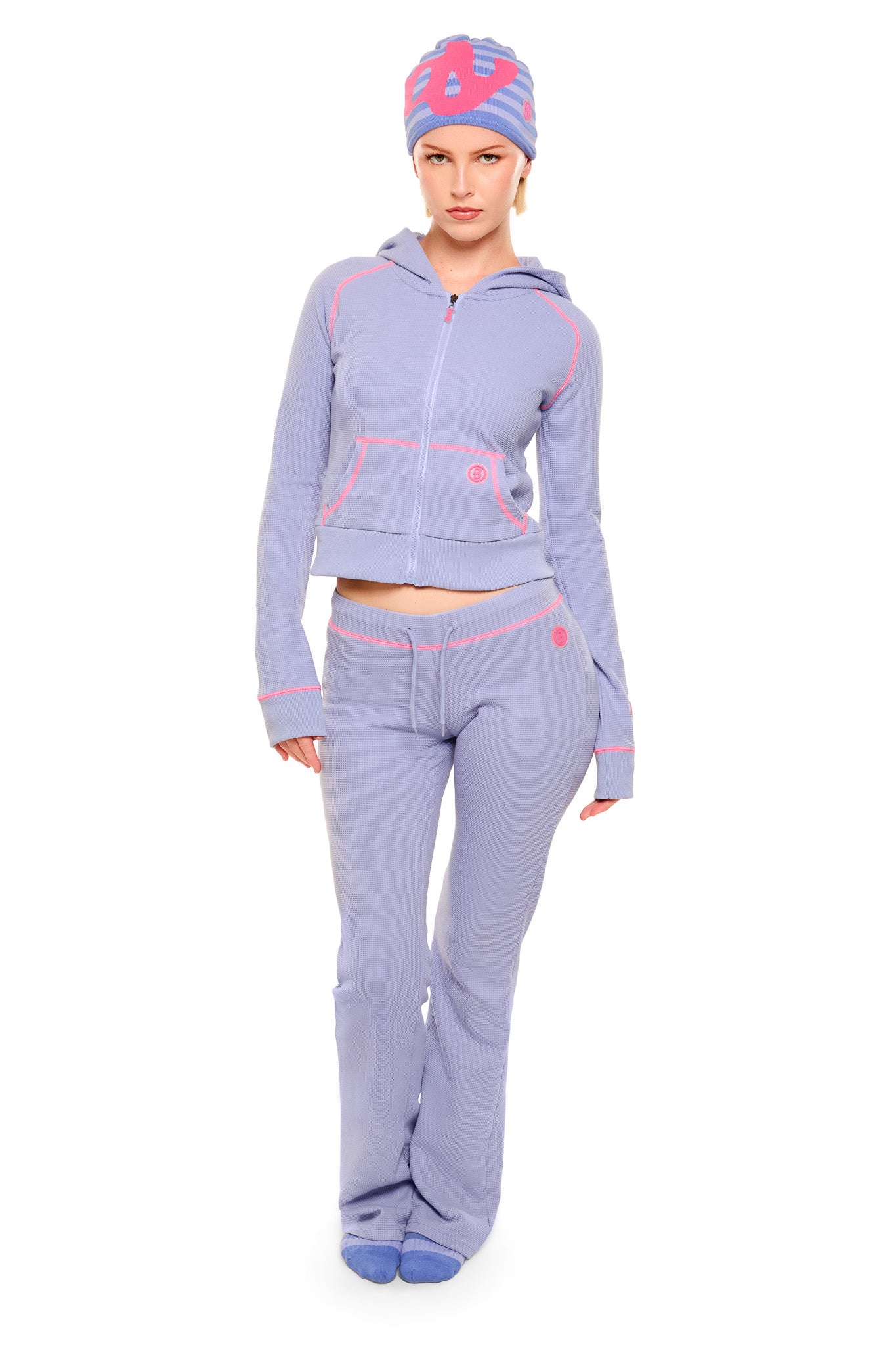 WAFFLE KNIT BOOT CUT PANTS (LAVENDER/PINK)
