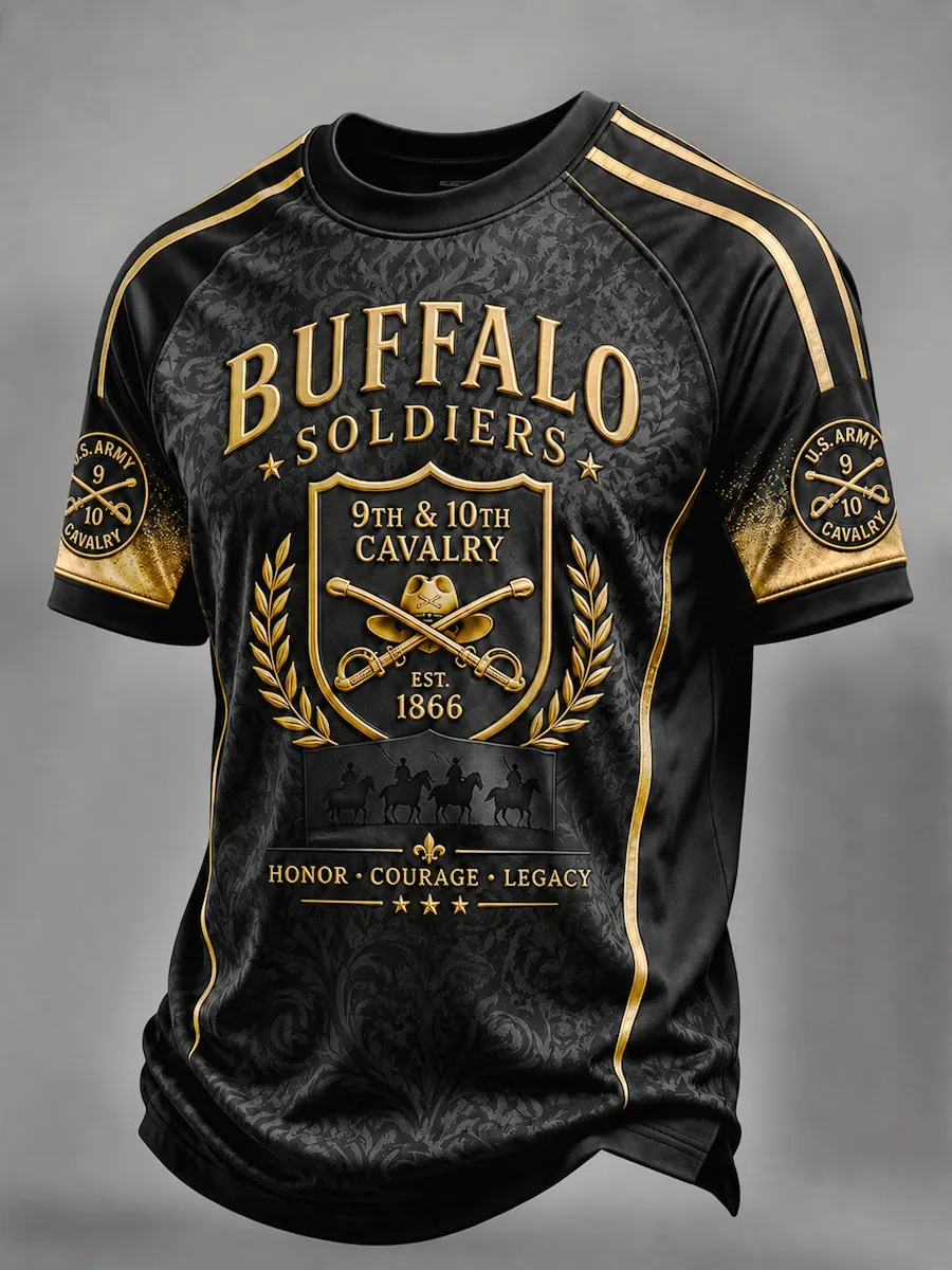 Men's Retro Buffalo Soldier Print Casual T-Shirt
