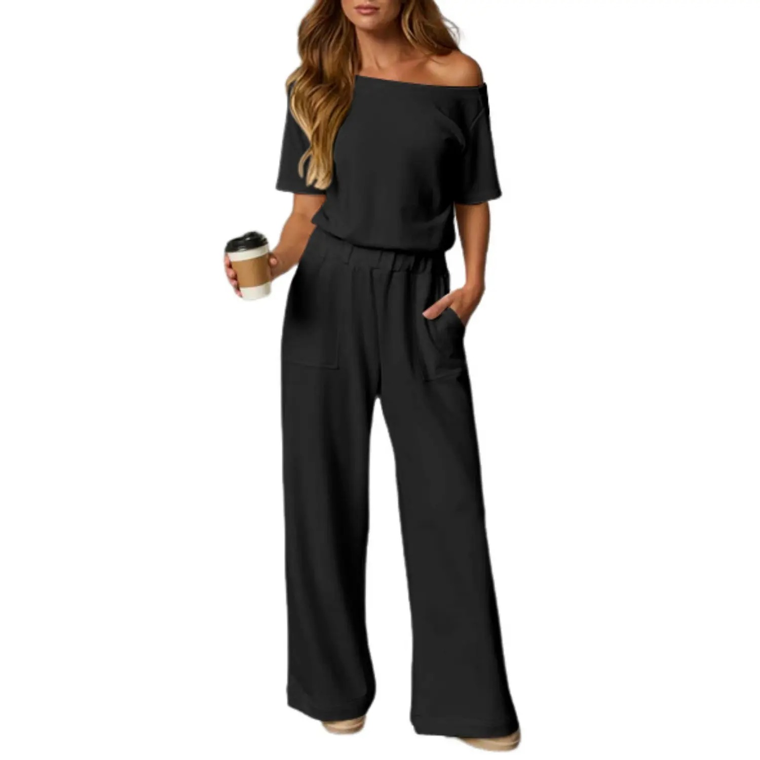 Women's Off-Shoulder Wide Leg Jumpsuit with Back Cutout