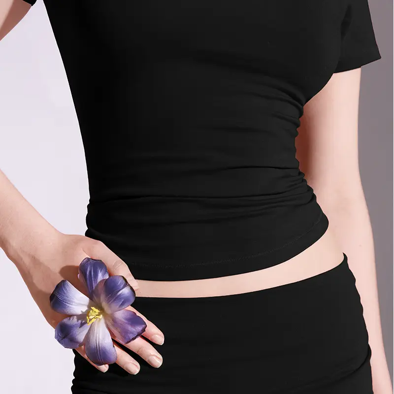 Women's Minimalist Short Sleeve & Fold-Over Flare Pants Lounge Set