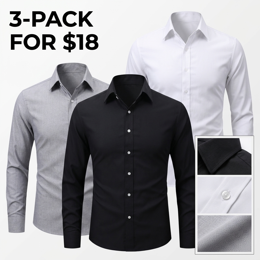 Men’s Classic Lapel Long Sleeve Shirt – 10 Pack