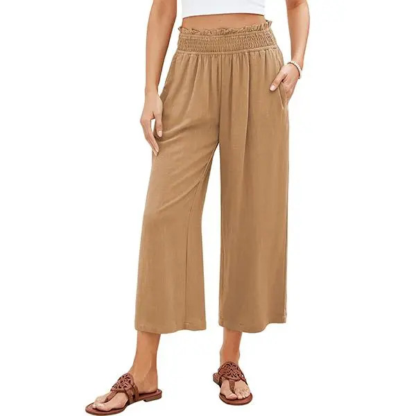 Women's Linen Cropped Wide-Leg Pants