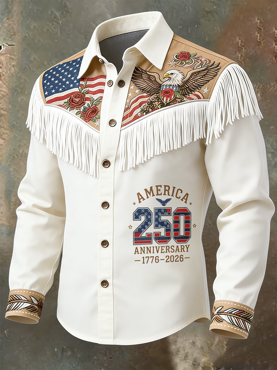 Cowboy Blue Eagle And Rose 250Th Anniversary Tassel Western Shirt