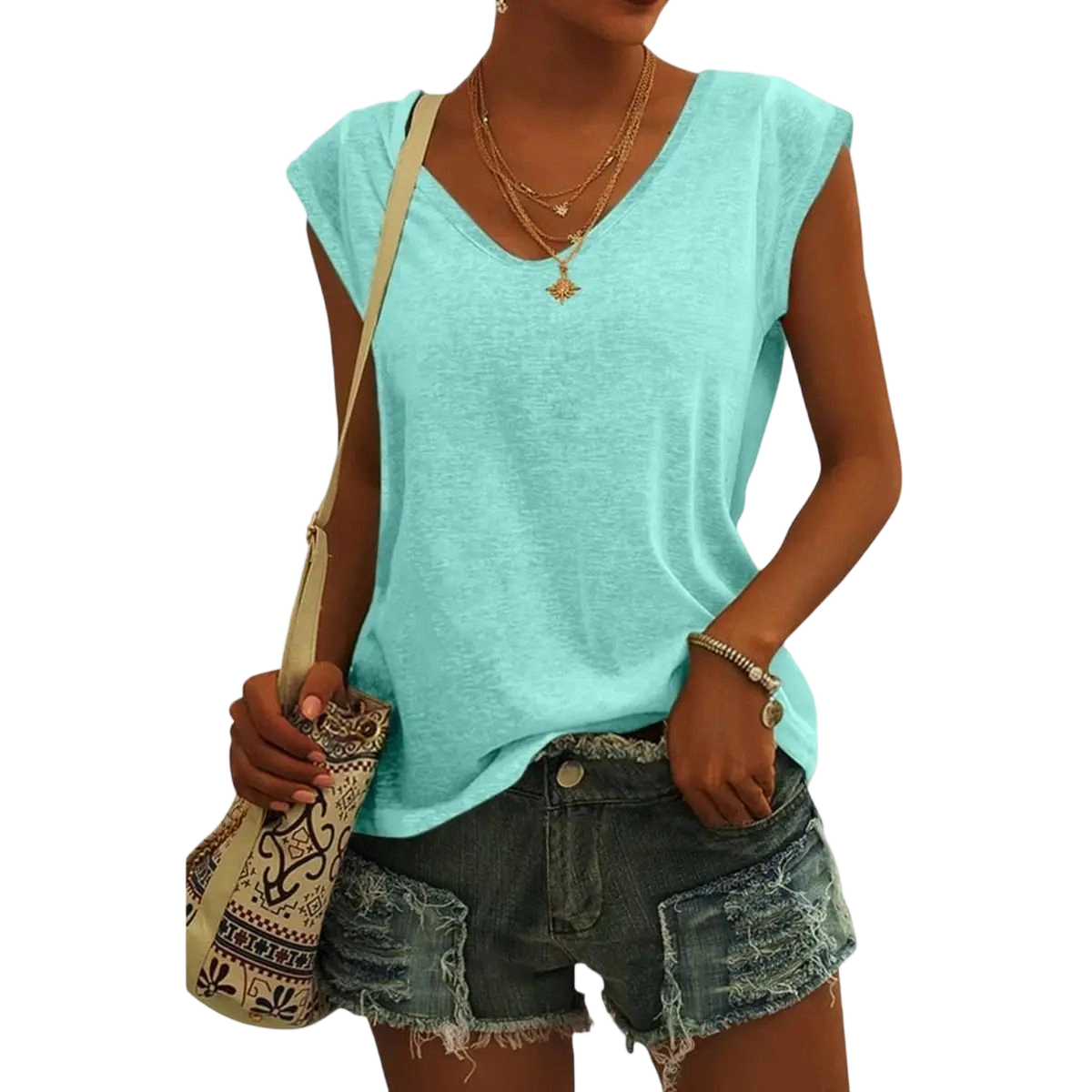 Womens Cap Sleeve Tops V Neck Loose Fit Tshirts Spring Summer Casual Basic Tees
