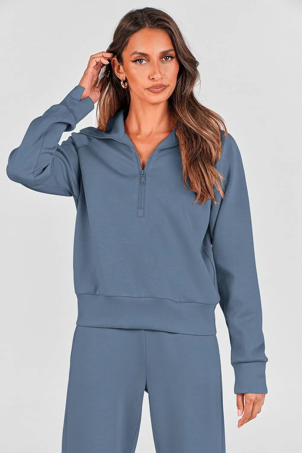 🔥Final Day Clearance!🛒Women's 2 Piece Outfits Casual Lapel Half Zip Sweatshirts And Wide Leg Pants Tracksuit Sets🔥8-PACK ONLY $28🔥
