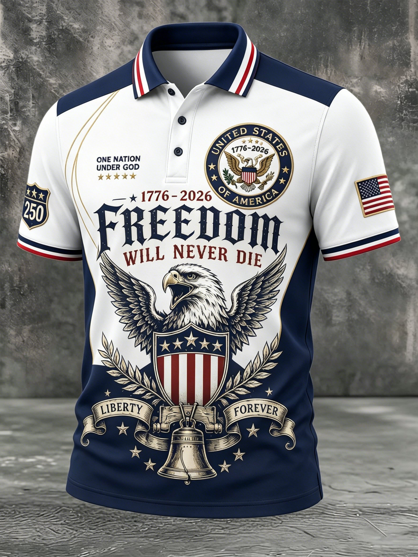 Men's Casual USA 250th Anniversary Print Polo Shirt