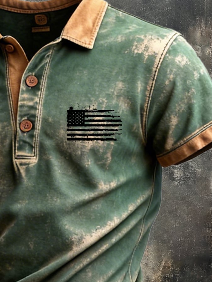Men's Retro Patriot Camouflage Patchwork T-shirt