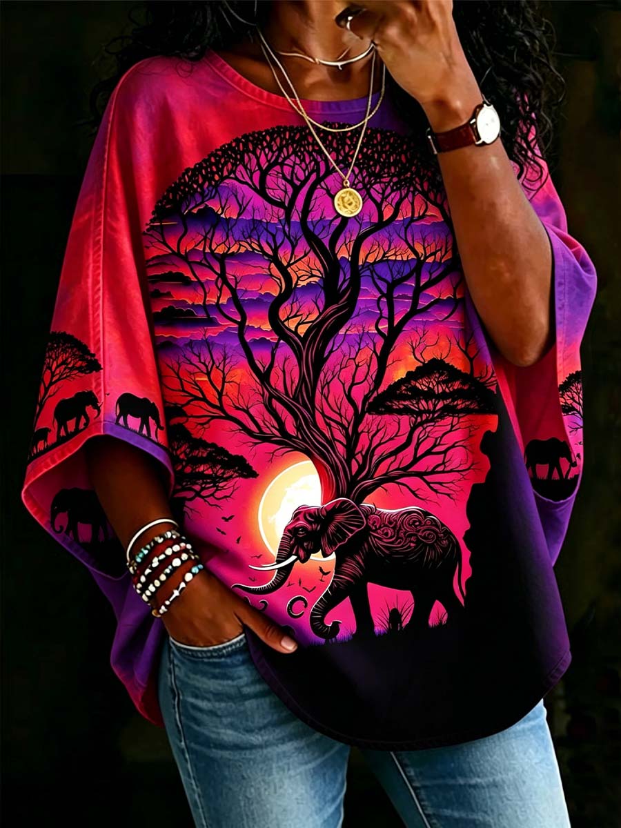 African Women's Elephant Sunset Art Print T-Shirt
