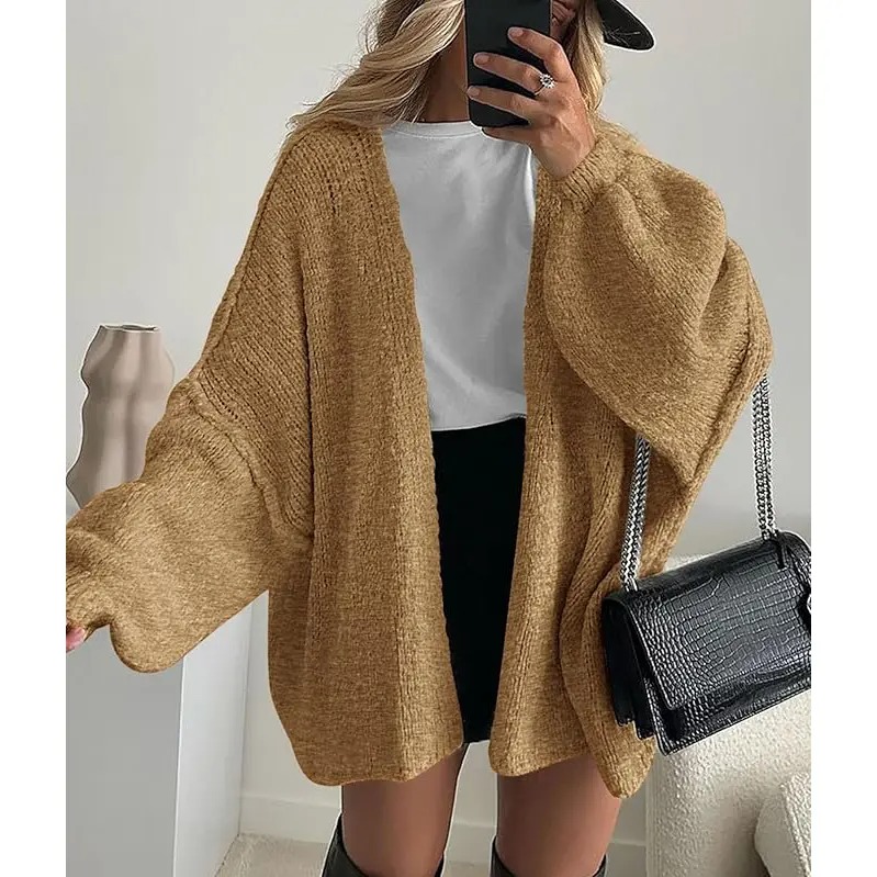 Women's Oversized Open-Front Cardigan – Long Lantern Sleeve Lightweight Knit
