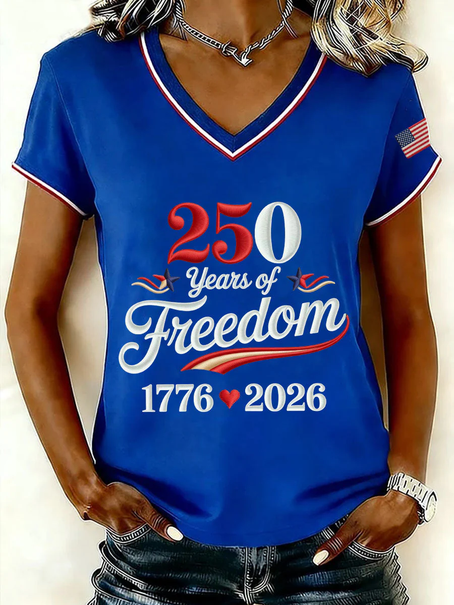 250 Year Free V-Neck T-Shirt For Fashionable Women