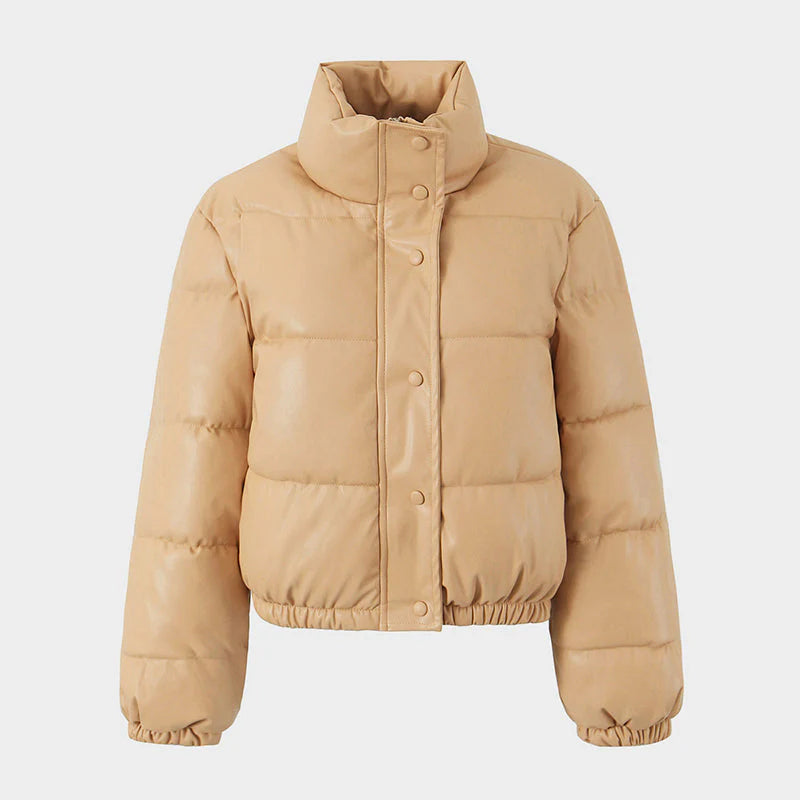 PU leather quilted jacket for women