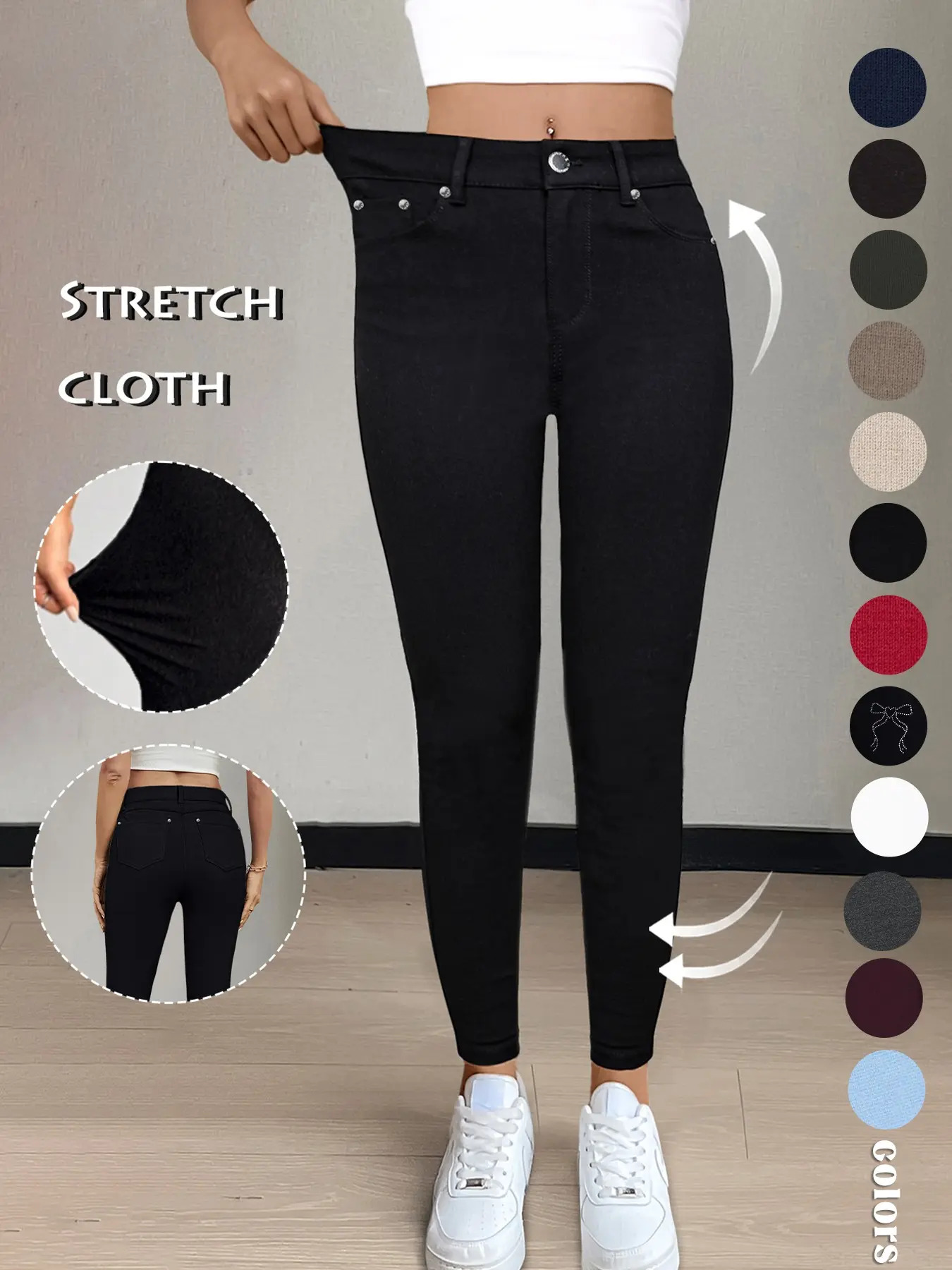 Women's Solid-Color Button-Pocket Fitted Athletic Pants