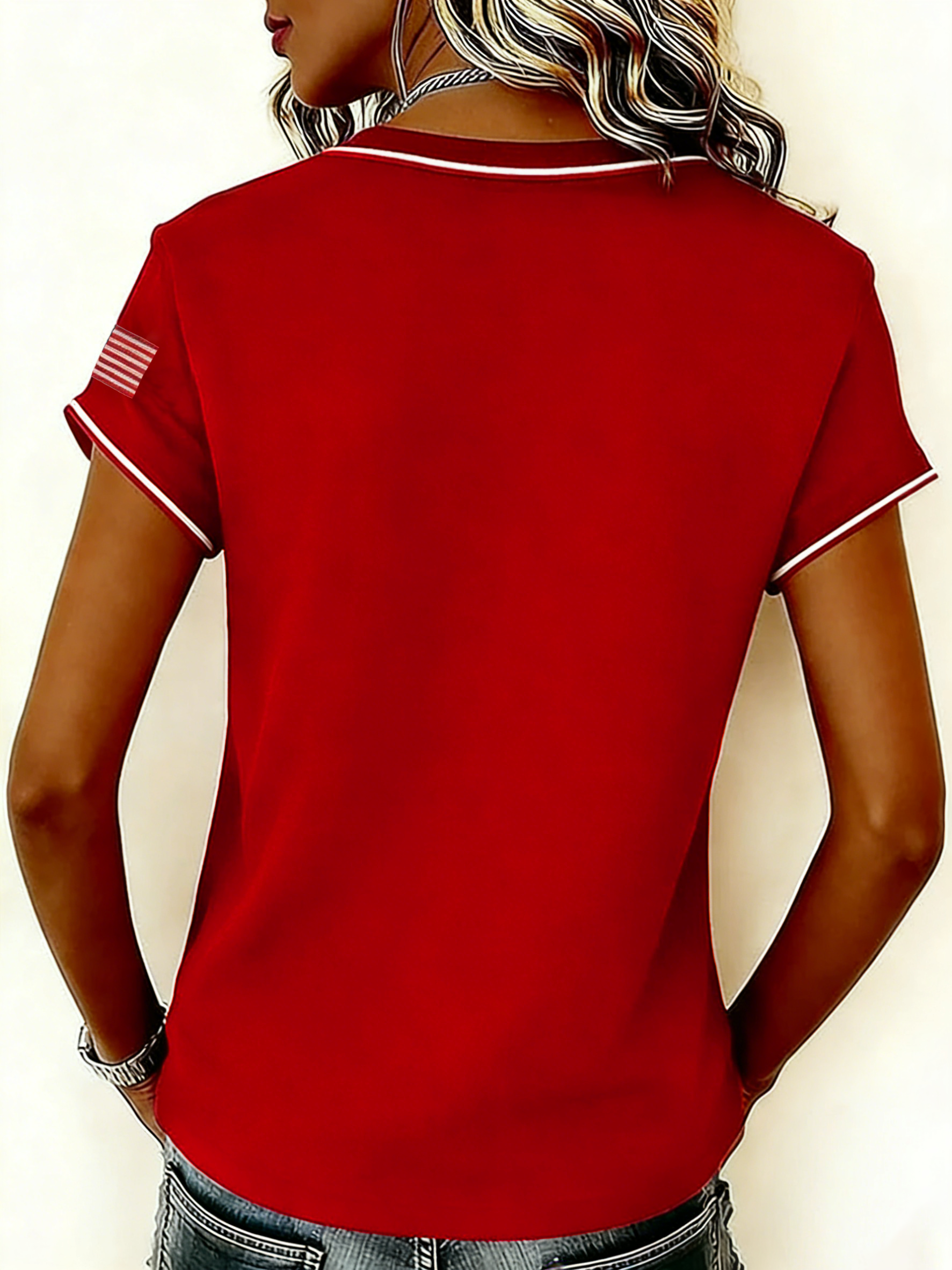 Vintage Patchwork USA EST 1776 Star Logo V-Neck T-Shirt