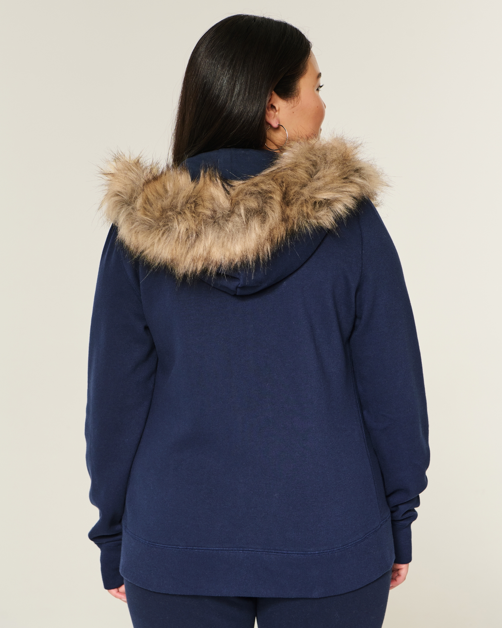 Faux Fur Trim Zip-Up Hoodie