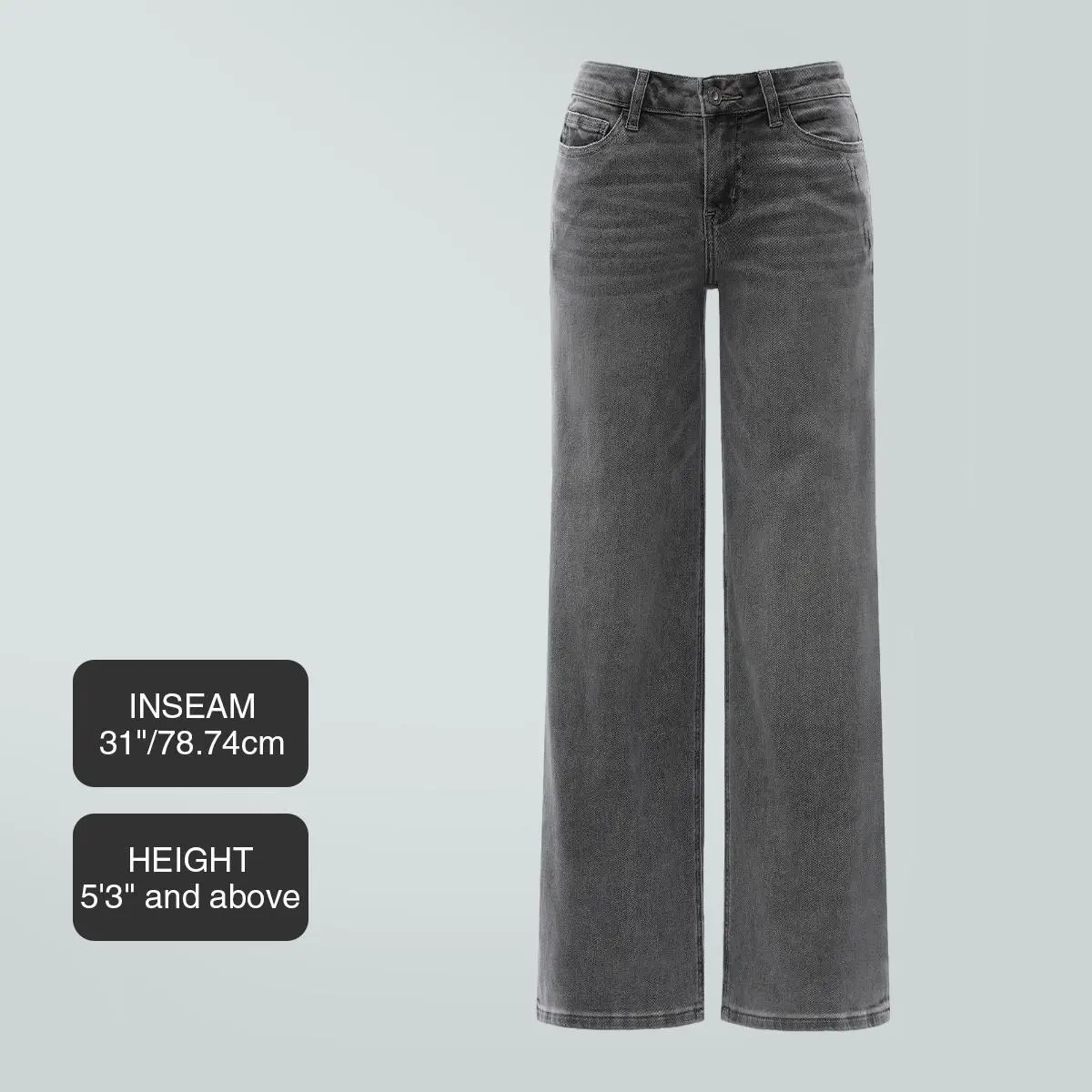 🔥🔥Women’s Mid-Low Rise Baggy Distressed Jeans – Stretchy Wide Leg Denim Pants