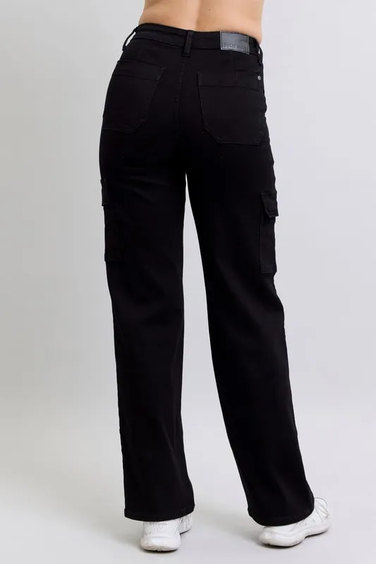 Blue Full Size High Waist Cargo Wide Leg Jeans Plus Size