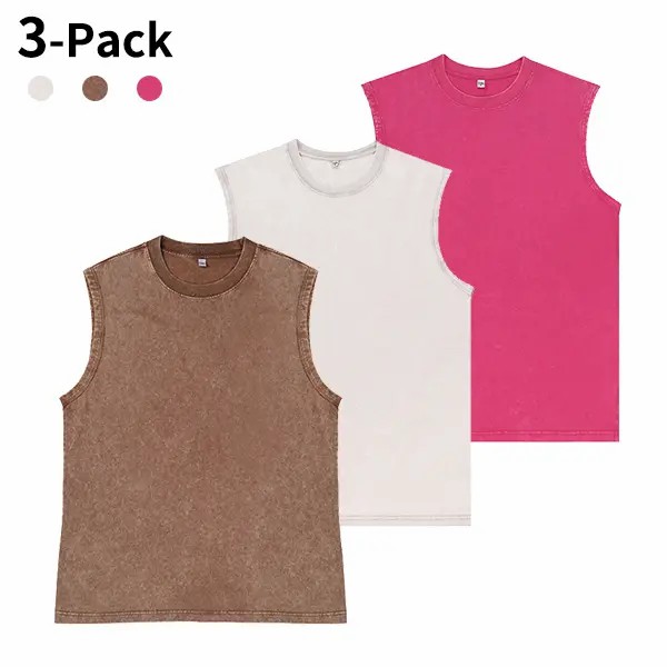 Unisex 5-Pack Acid Wash Tank Tops – Heavyweight Cotton Sleeveless Streetwear Tees