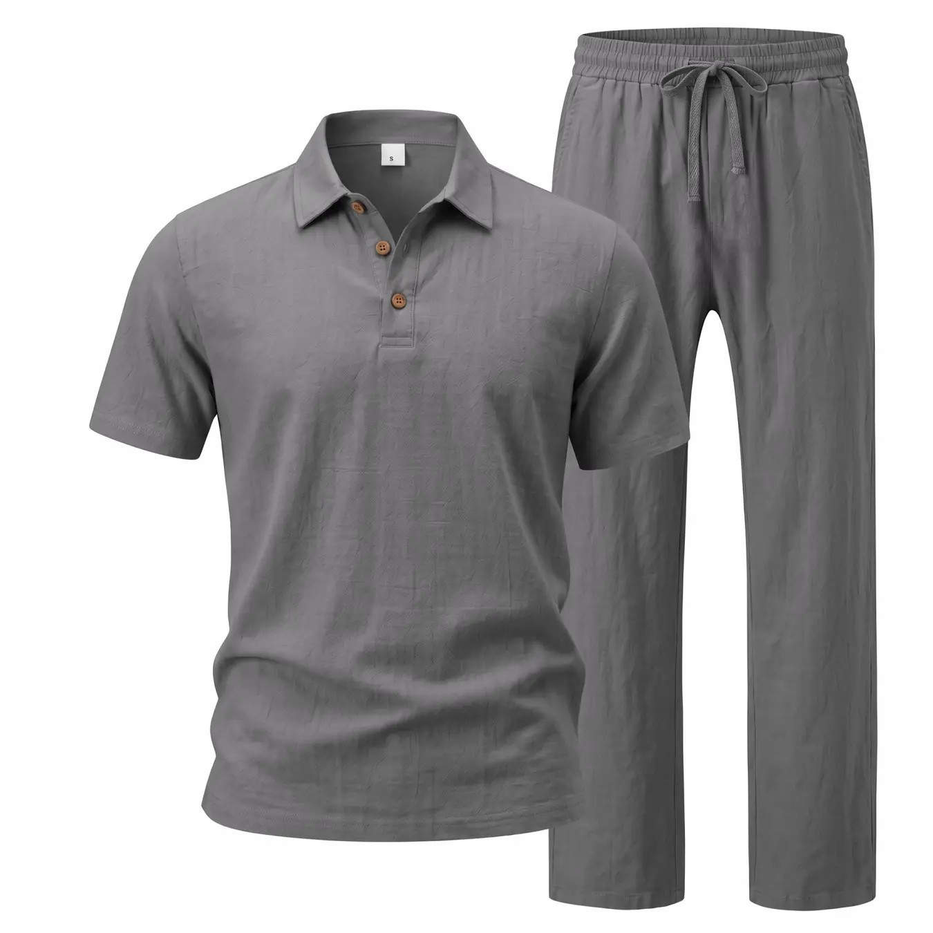 Men's Linen Beach 2-Piece Set – Short Sleeve Button Down Shirt & Loose Long Pants, Lightweight Summer Outfit