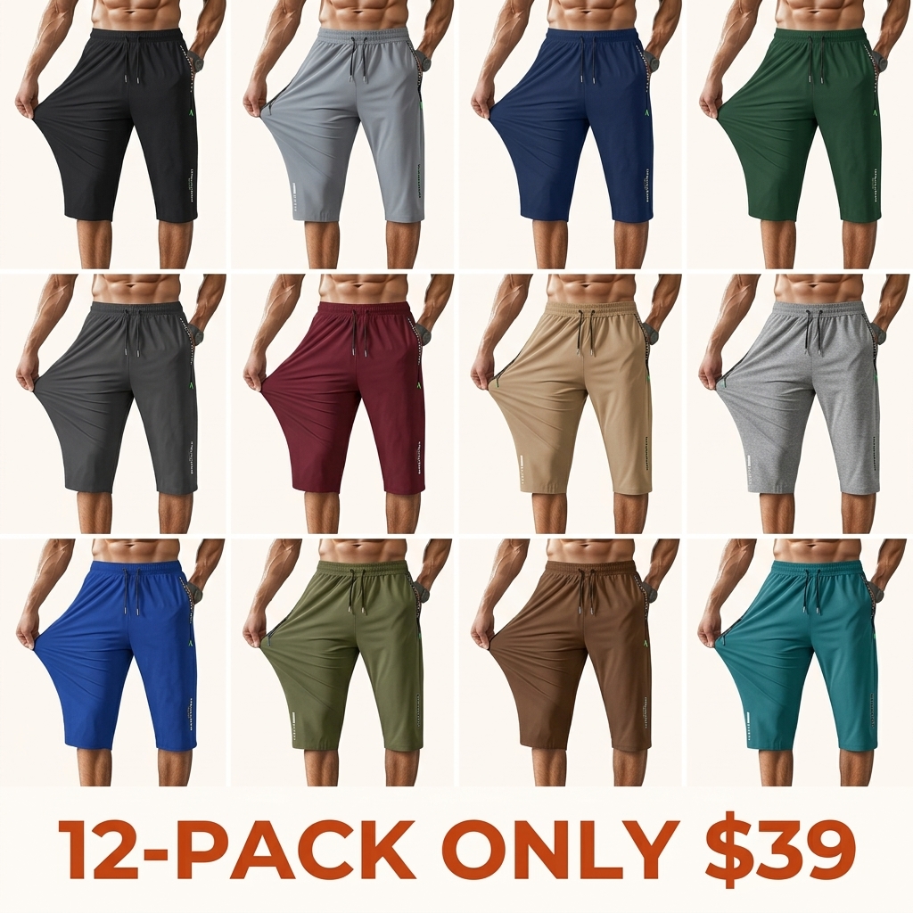 Men's Lightweight Ice Silk 3/4 Pants — Featuring Zippered Pockets and Drawstring Waistband; Breathable and Quick-Drying.